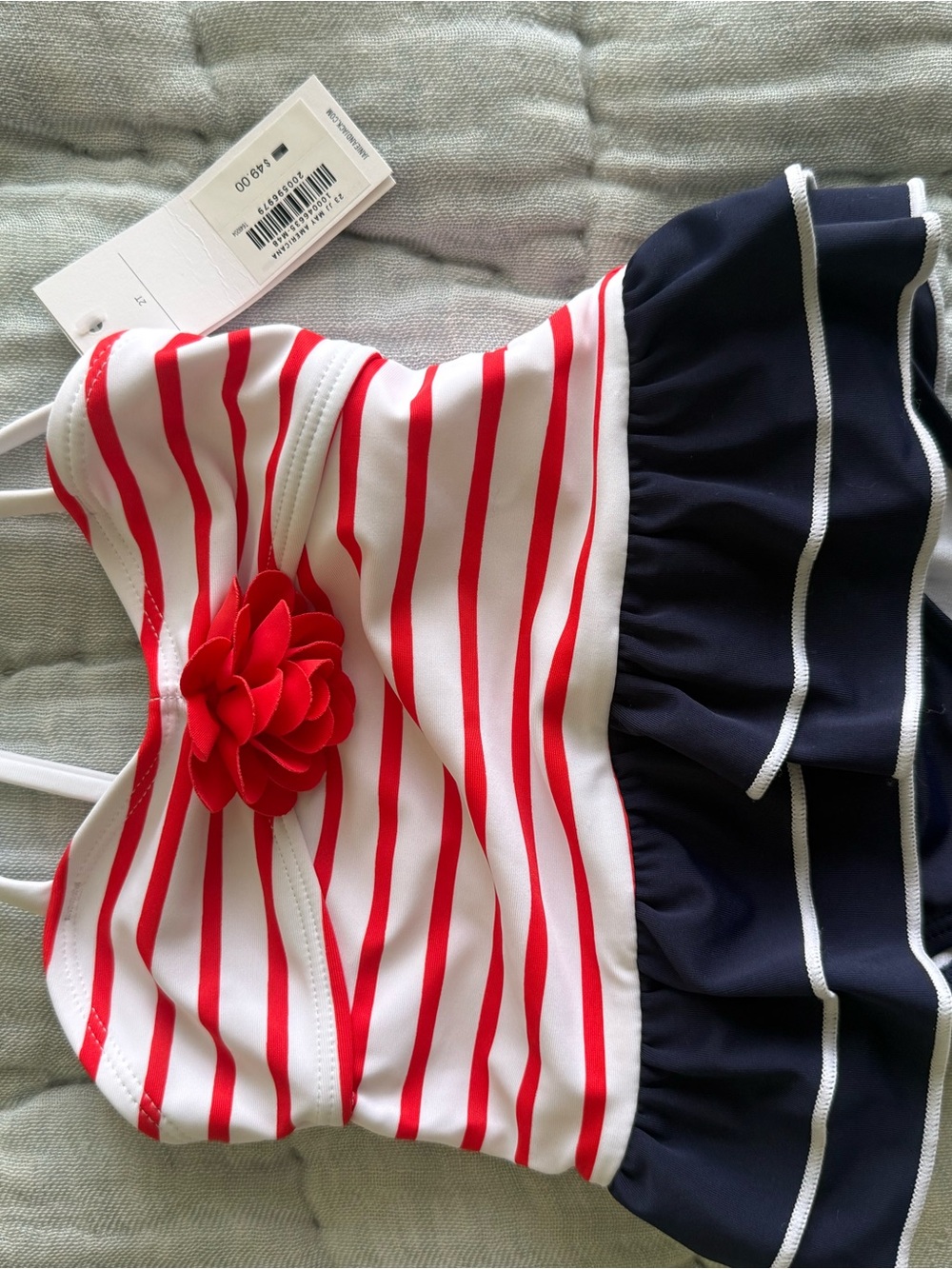Janie and Jack Red & Navy Striped One-Piece with Flower Accent